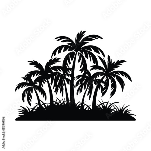 Tropical Palm Tree Island Silhouette – Vector Beach Landscape Design