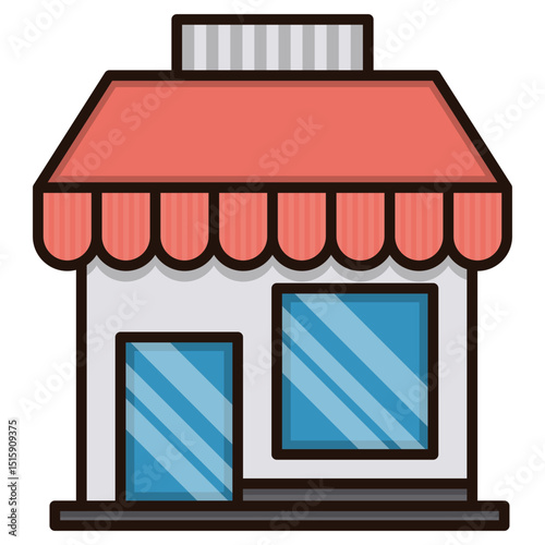 Simple vector illustration of a small shop building with a red awning ready for design