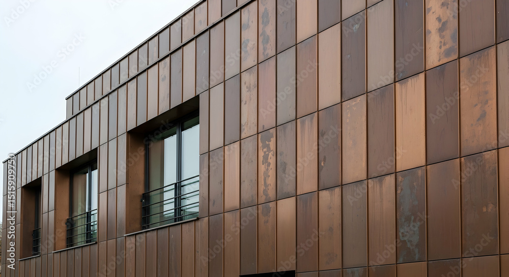 Obraz premium Oxidized Copper Building Fa?ade With Rectangular Panels And Modern Architecture
