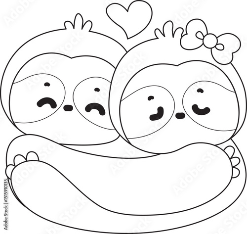 Outline of Funny baby sloth animal series stock illustration