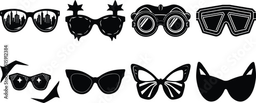 set of black and white glasses elements