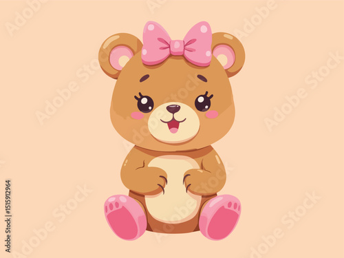Cute cartoon teddy bear wearing pink rain boots, smiling and standing on a grassy surface (13).eps