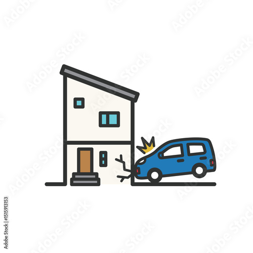 衝突事故の被害 家のイラスト