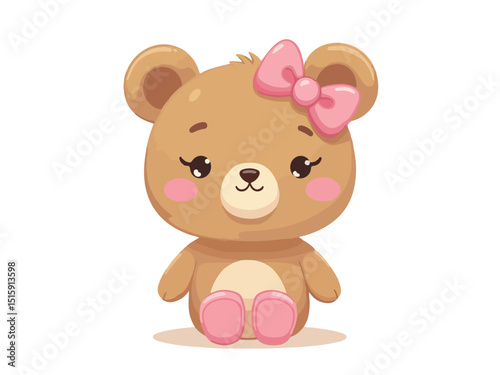 Cute cartoon teddy bear wearing pink rain boots, smiling and standing on a grassy surface (2).eps