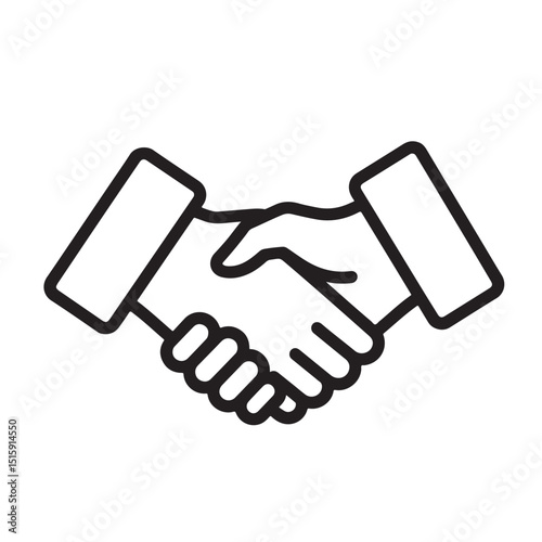 Flat black vector silhouette icon of a handshake between two people, symbolizing agreement, partnership, cooperation, or mutual understanding
