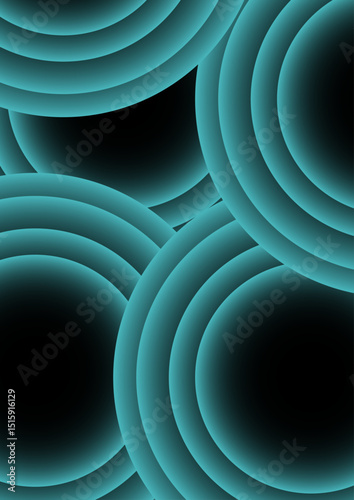 Abstract digital artwork with concentric circular arcs in a soft teal glow in deep black background. Rhythmic and geometric pattern with diffused neon glow and futuristic and luminous light art.