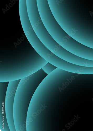 Abstract digital artwork with concentric circular arcs in a soft teal glow in deep black background. Rhythmic and geometric pattern with diffused neon glow and futuristic and luminous light art.
