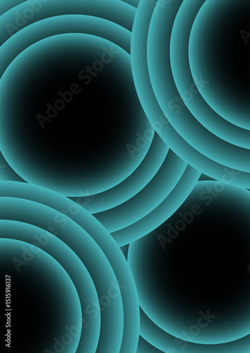 Abstract digital artwork with concentric circular arcs in a soft teal glow in deep black background. Rhythmic and geometric pattern with diffused neon glow and futuristic and luminous light art.