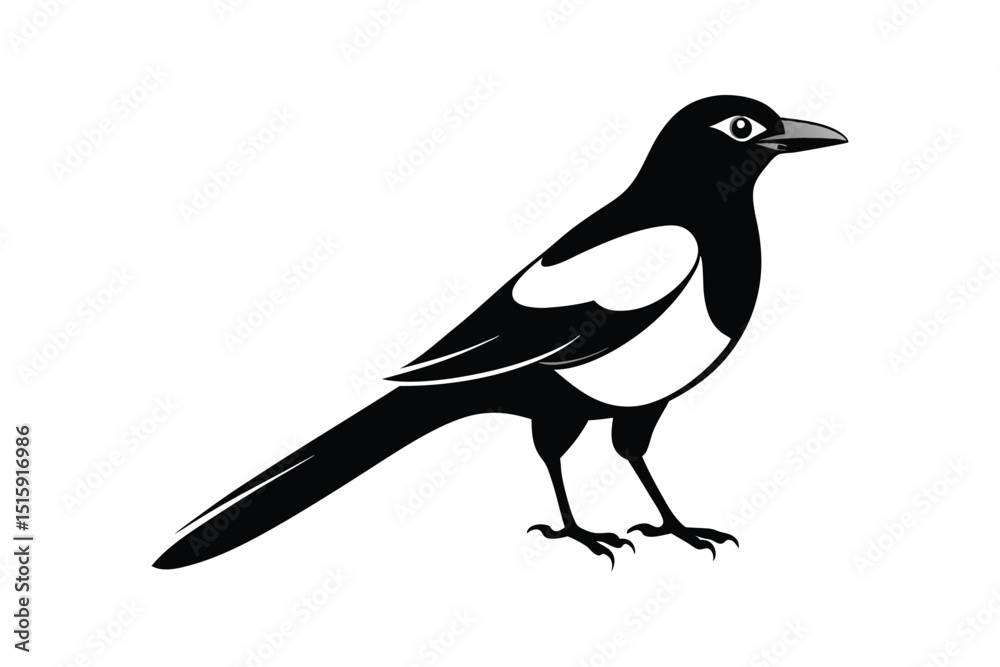 Fototapeta premium Simple magpie silhouette vector logo icon on white background