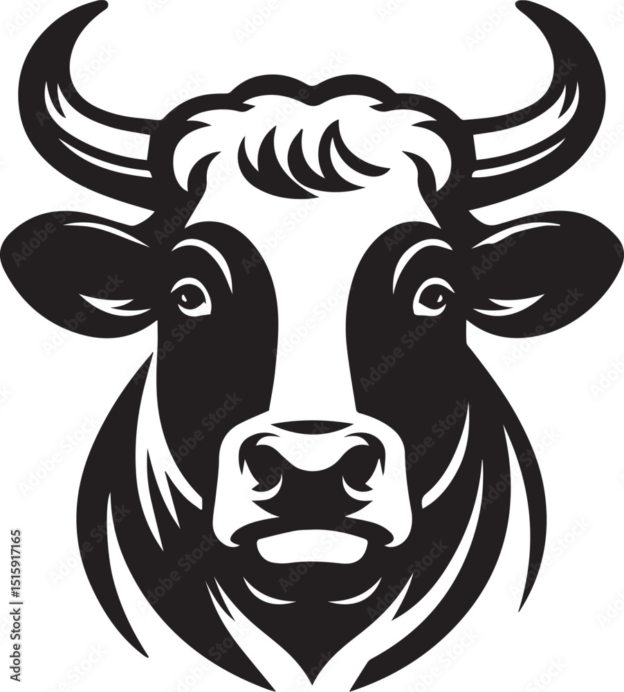Fototapeta premium Minimalist Black and White Cow Vector Illustration 
