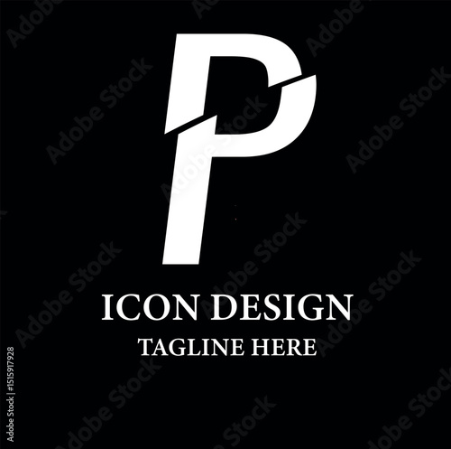 P letter with horizontal cut line logo design