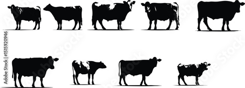 Cow Silhouette Collection – Farm Animal Graphics for Agriculture, Dairy, and Livestock Design