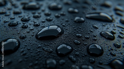 Mesmerizing macro closeup of water droplets on black surface creating an abstract textured background