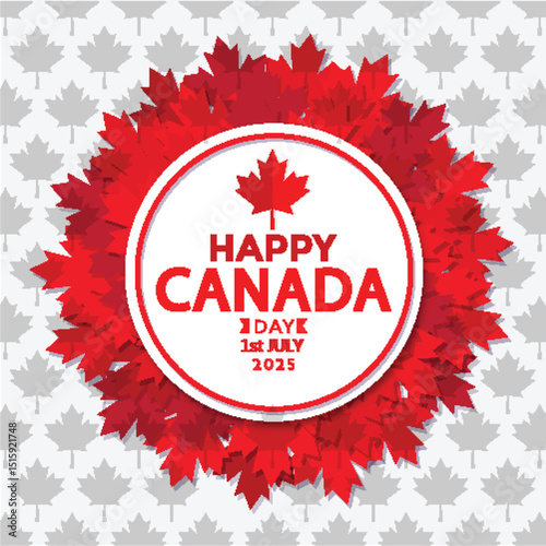 Happy Canada Day 2025 Poster with Maple Leaf Wreath – Vector Celebration Template