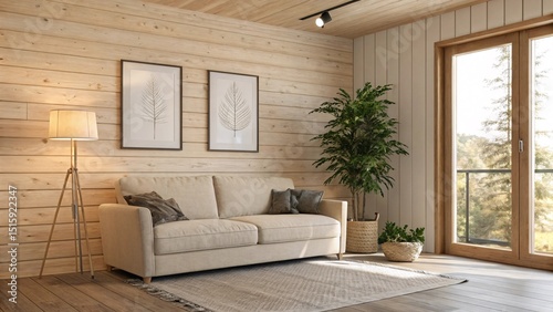 Cozy Minimalist Living Room with Beige Sofa and Natural Light V1