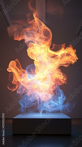 Futuristic AI Light Sculpture Abstract display of colorful smoke patterns. Abstract Neural Glow Forms Techno-Organic Light Art Design