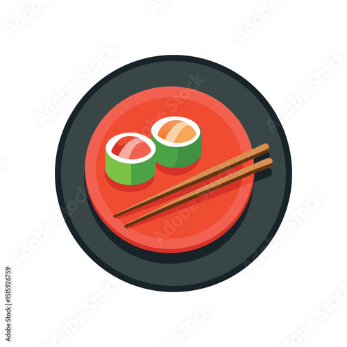 Delicious Sushi Rolls A Culinary Delight on a Red Plate with Chopsticks