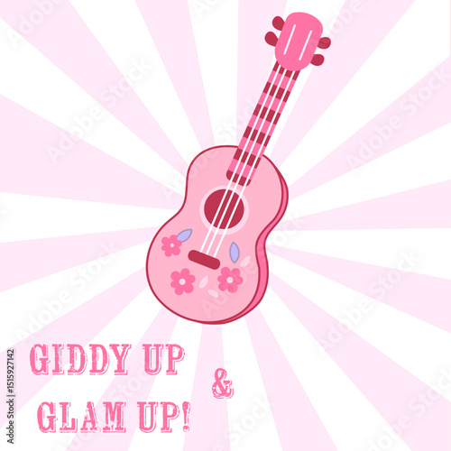 Pink Guitar with Floral Details for Western-Inspired Posters and Cards