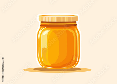 Honey in Plastic Jar isolated on beige background , vector illustration design.