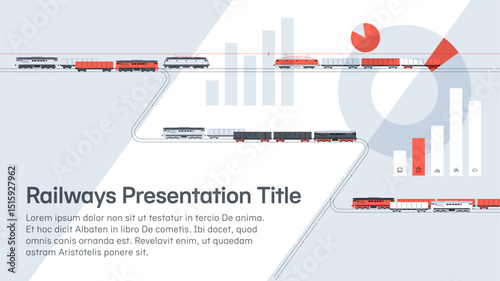 Freight rail transportation. A cover or illustration for a presentation, album, video, booklet, brochure, and the like