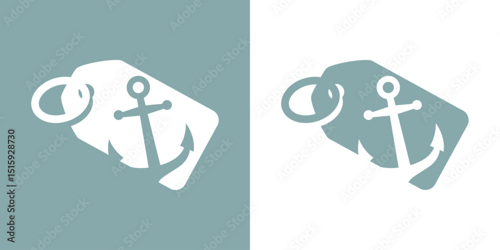 Logo Travel. Silueta de ancla de barco en etiqueta de precio