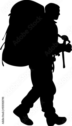 Male hiker black silhouette vector