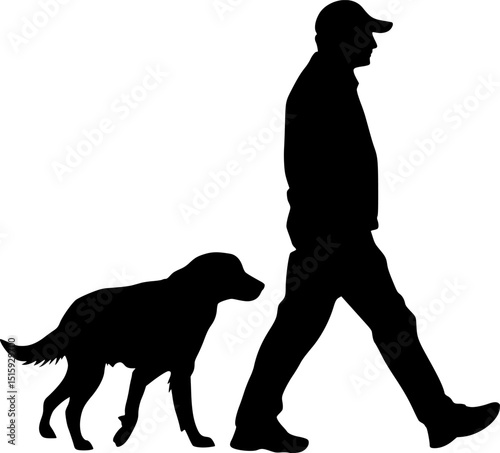 Man walking with dog black silhouette vector