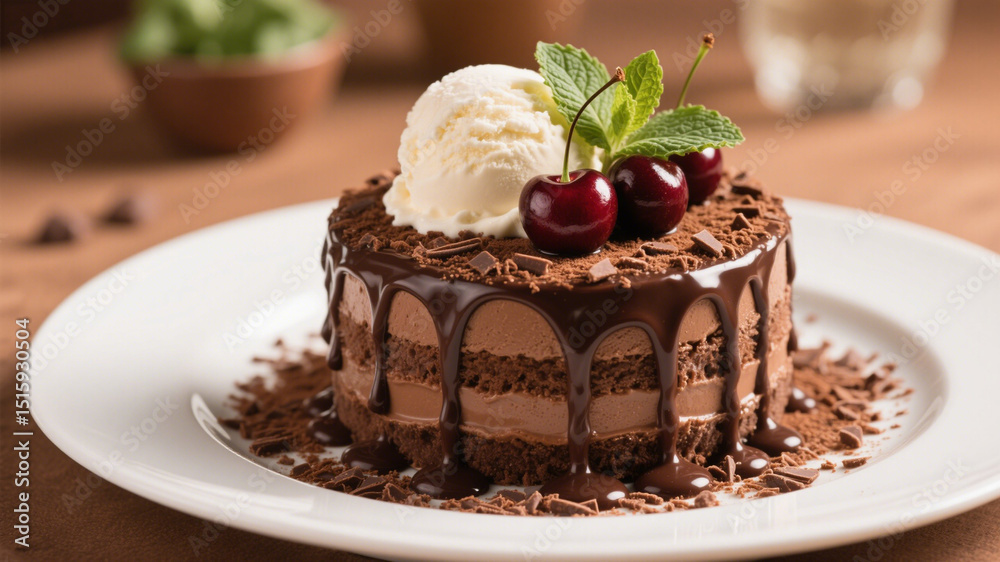 Delicious Chocolate Trifle Dessert with Cherries and Ice Cream Delicious Chocolate Trifle Dessert with Cherries and Ice Cream