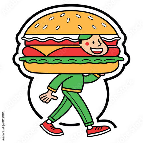 Happy Man Delivering Delicious and Fresh Hamburger