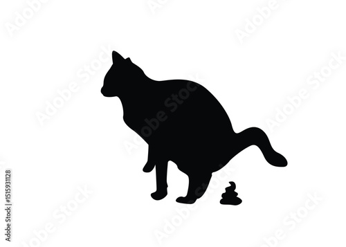 Silhouette of cat pooping. Vector illustration.