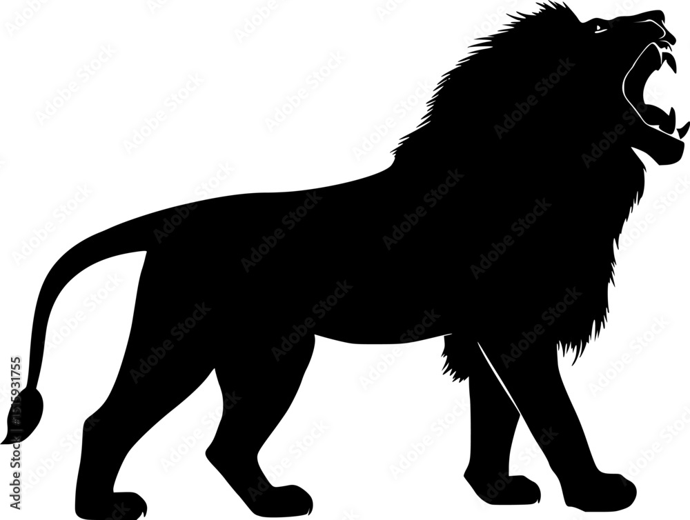 Obraz premium Lion roaring black silhouette vector
