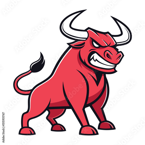 Fierce Red Bull Mascot Cartoon Illustration