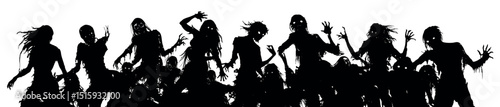 Crowd of zombies vector silhouette. Apocalypse people party Halloween