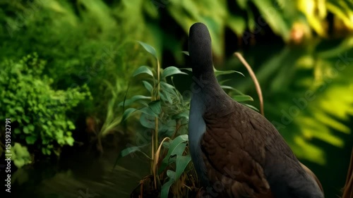 Wallpaper Mural Detailed photo of a colorful dark plumaged bird perched near lush green plants in a tropical forest setting, enjoying natural sunlight Torontodigital.ca