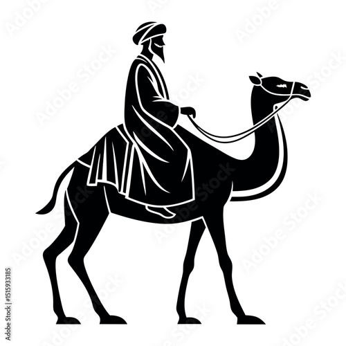 Silhouette Man Riding Camel in Desert