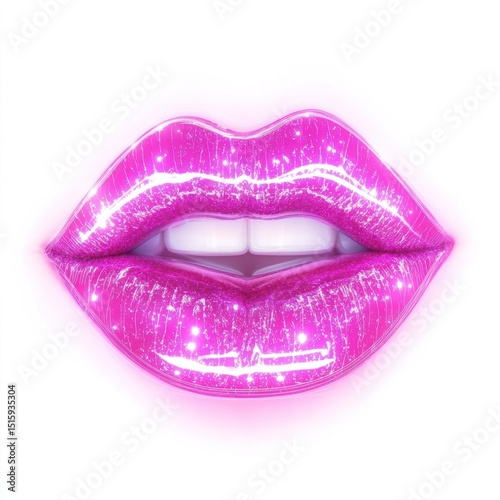 Neon pink lips cosmetics illustration fashionable.