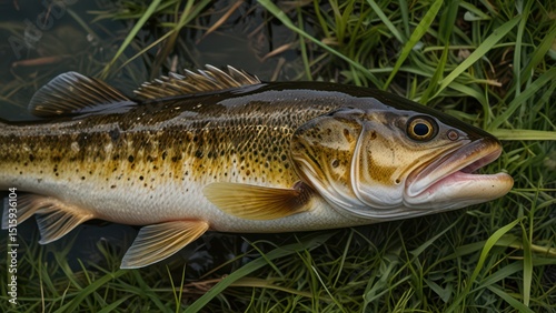 A walleye with gold-tinted body and large glassy eyes. Generative AI