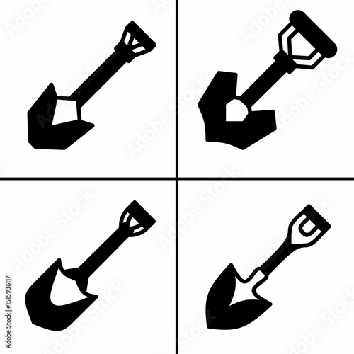 Vector black and white illustration of shovel icon for business. Stock vector design.
