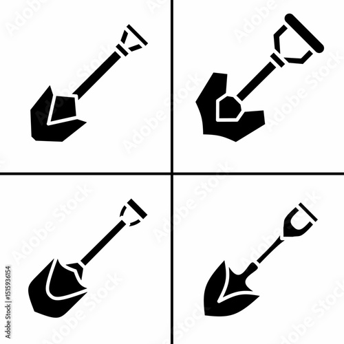 Vector black and white illustration of shovel icon for business. Stock vector design.