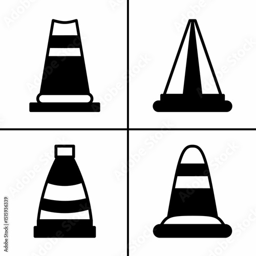 Vector black and white illustration of traffic cone icon for business. Stock vector design.