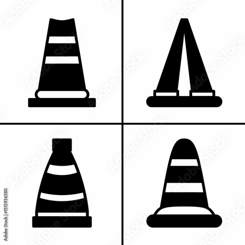 Vector black and white illustration of traffic cone icon for business. Stock vector design.