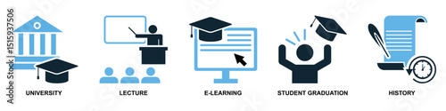 Set of school education icon vector for learning, teaching, and academic content. Ideal for education app, school dashboard, and classroom.