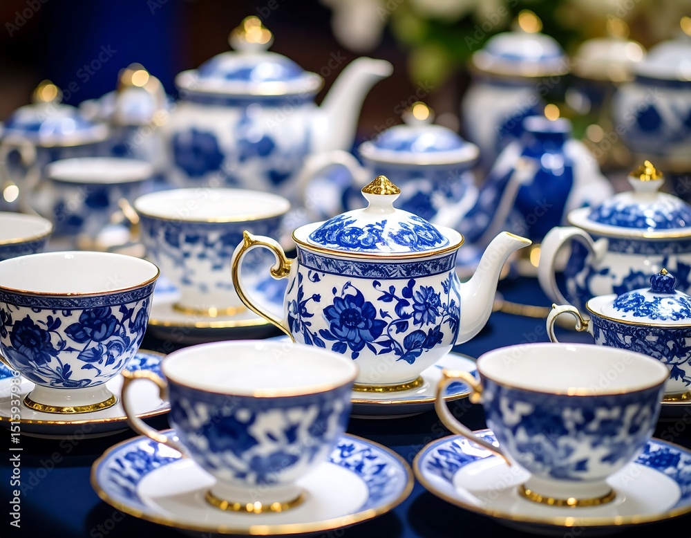 Fototapeta premium Elegant porcelain tea set