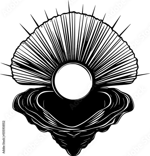Black silhouette oyster with pearl vector