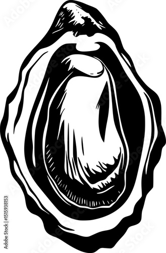 Half shell oyster black silhouette vector