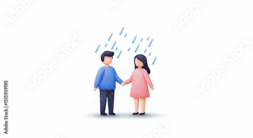 Illustration of couple holding hands under the rain 