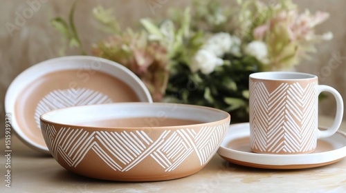 Luxury lifestyle tea set and bowl.