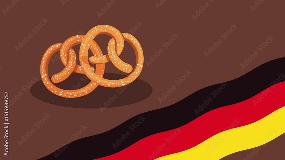 pretzels and germany flag animation. oktoberfest celebration animation.