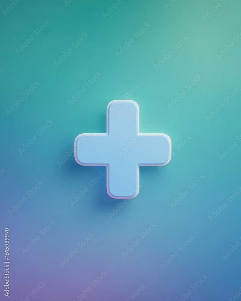 Fototapeta premium Pastel Blue 3D Plus Sign on Gradient Background