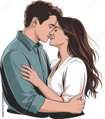 Romantic Couple Embrace, Tender Kiss, Love and Affection, Young Lovers, Intimacy, Sweet Moment, Affectionate Hug, Passionate Love.